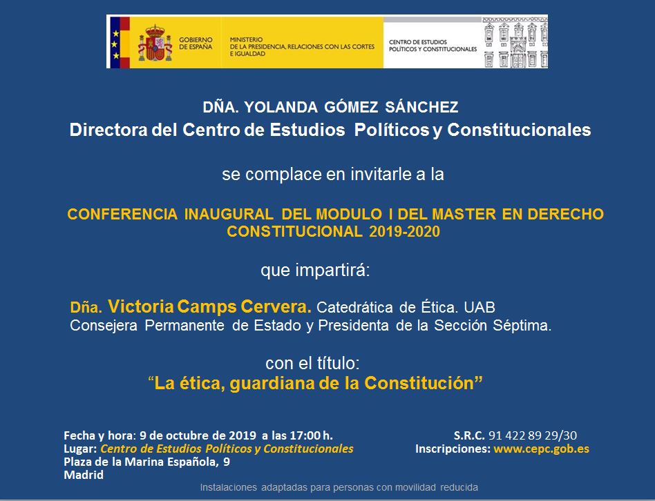 CONFERENCIA INAUGURAL DEL MODULO I DEL MASTER EN DERECHO CONSTITUCIONAL 2019-2020