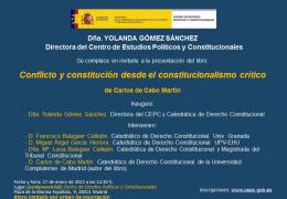 Invitación Presentación del libro: "Conflicto y constitución desde el constitucionalismo crítico de Carlos" de Cabo Martín 