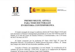 XI Premio Miguel Artola para tesis doctorales en Historia Contemporánea