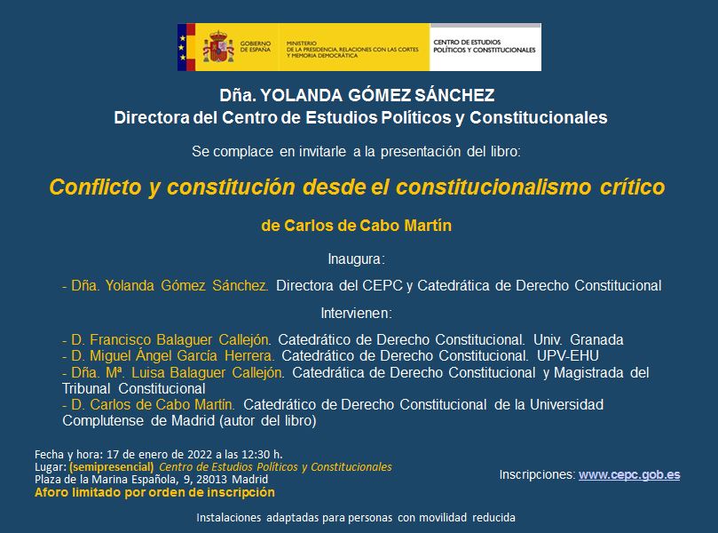 Invitación Presentación (semipresencial) del libro: Comentarios a la Constitución Española de 1931 en su 90 aniversario