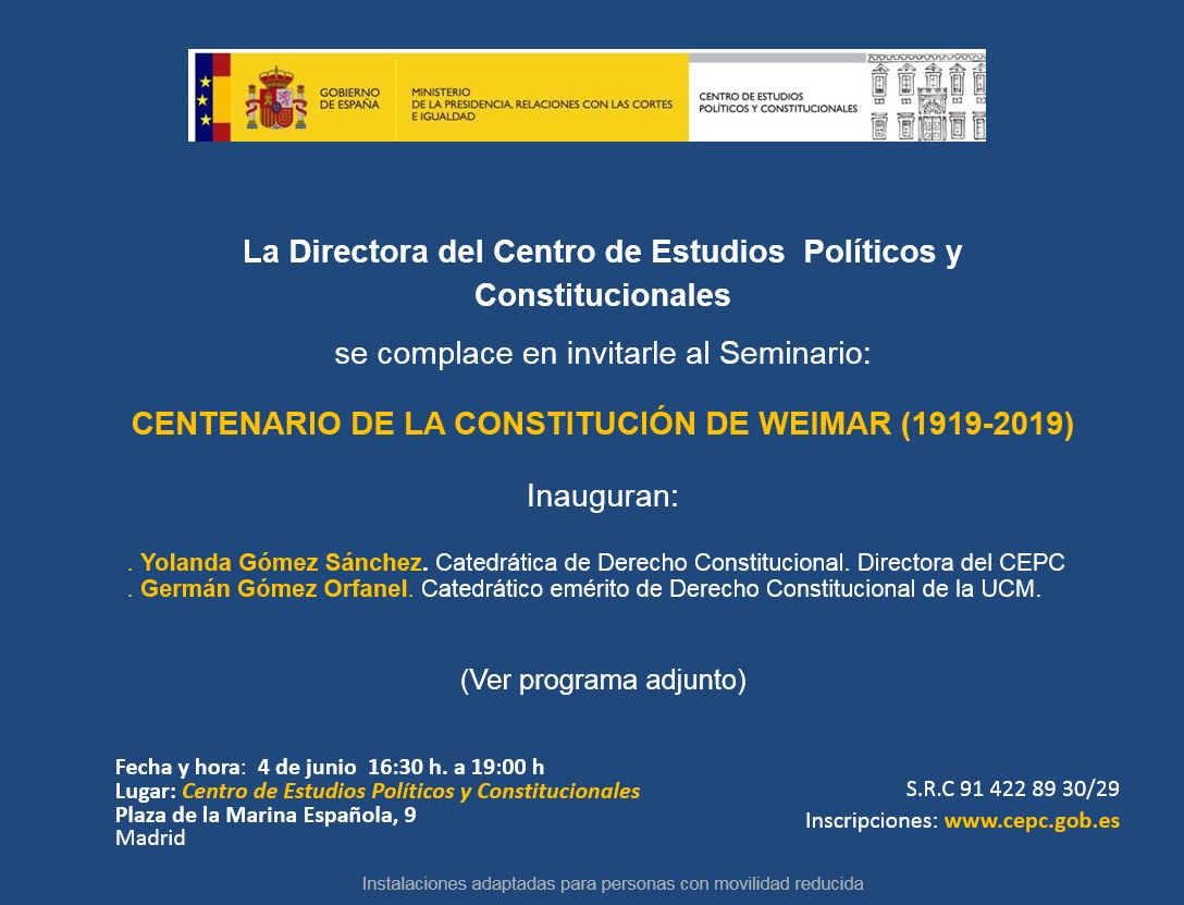 CENTENARIO DE LA CONSTITUCIÓN DE WEIMAR (1919-2019)