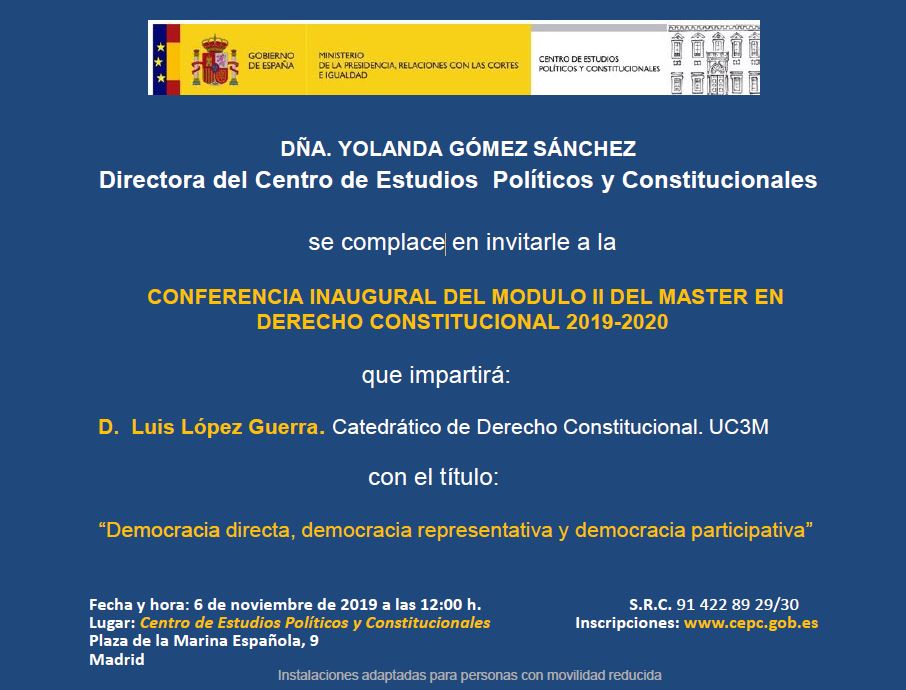 CONFERENCIA INAUGURAL DEL MODULO II DEL MASTER EN DERECHO CONSTITUCIONAL 2019-2020